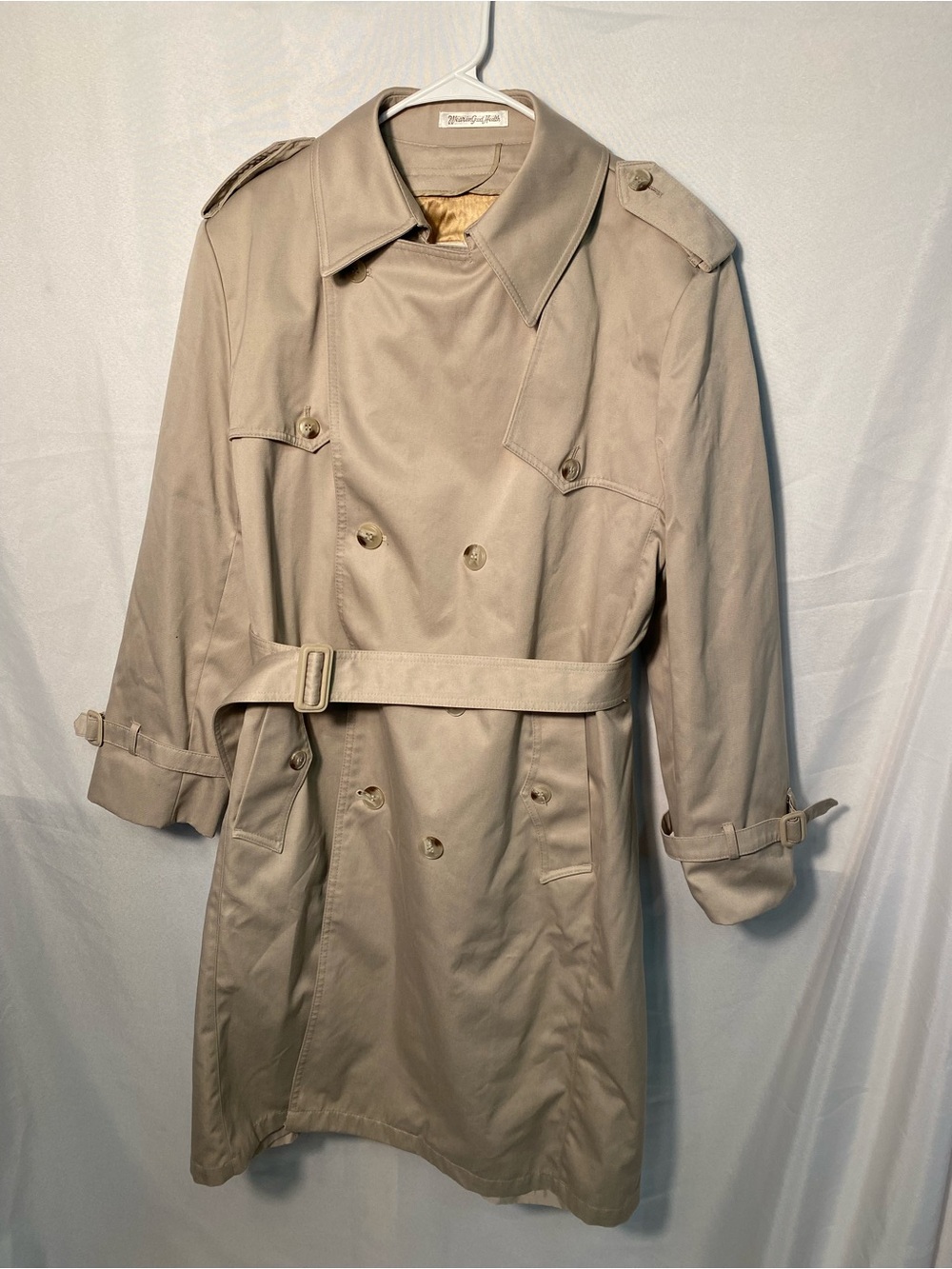 Misty Harbor Classic Beige Men's Trench Coat with Belt and Zip Out Wool Lining